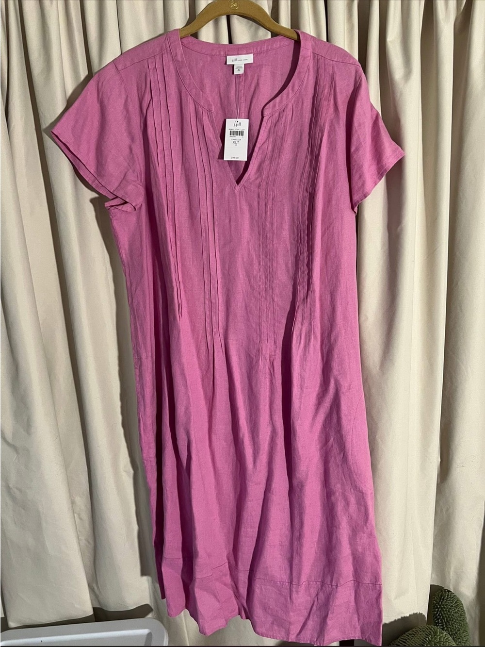 J. Jill Pink Short-Sleeve 100% Linen Midi Dress